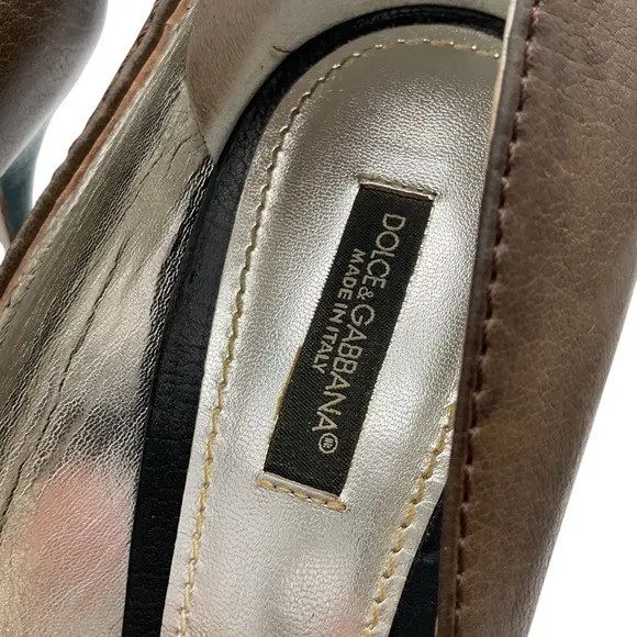 Dolce &amp; Gabbana Brown buckle peep toe Elegant Heels size 38 size US 8