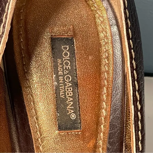 Dolce &amp; Gabbana Brown Leather Peep Toe Buckle Heels Size 38 or US 7.5