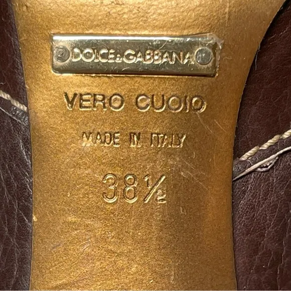 Dolce &amp; Gabbana Brown Leather Peep Toe Buckle Heels Size 38 or US 7.5