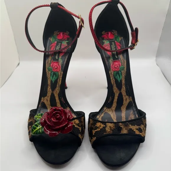 Dolce &amp; Gabbana Keira floral-appliquéd embellished leopard-jacquard heels