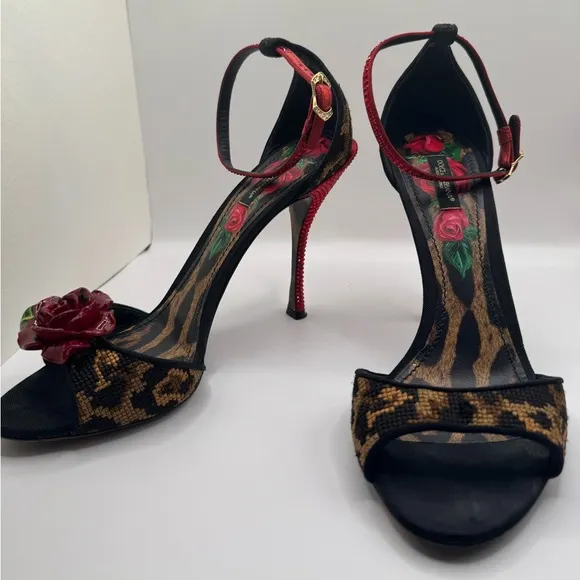 Dolce &amp; Gabbana Keira floral-appliquéd embellished leopard-jacquard heels