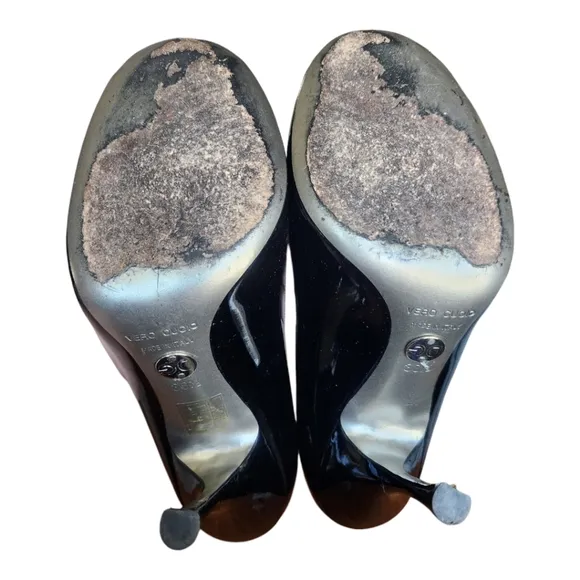 Dolce &amp; Gabbana Patent Stiletto Heels 8.5 / 38.5 Black Peep Toe Women Pumps 8575