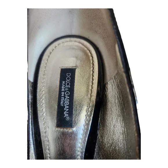 Dolce &amp; Gabbana Patent Stiletto Heels 8.5 / 38.5 Black Peep Toe Women Pumps 8575