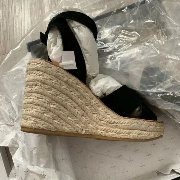 Dolce Vita 10 Sandals Pami Cross Band Espadrille Wedge Black Suede NIB Strappy