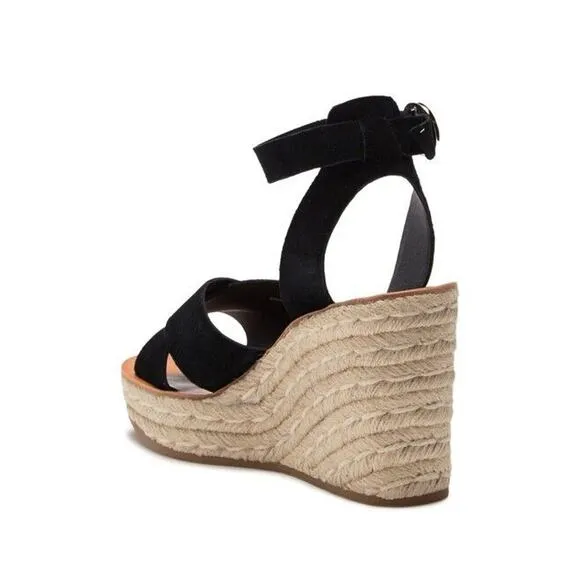 Dolce Vita 10 Sandals Pami Cross Band Espadrille Wedge Black Suede NIB Strappy