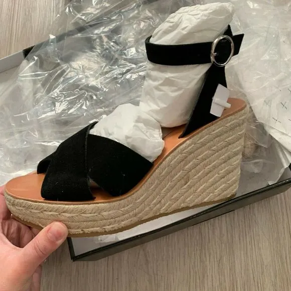 Dolce Vita 10 Sandals Pami Cross Band Espadrille Wedge Black Suede NIB Strappy