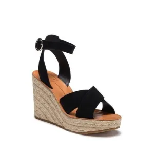 Dolce Vita 10 Sandals Pami Cross Band Espadrille Wedge Black Suede NIB Strappy