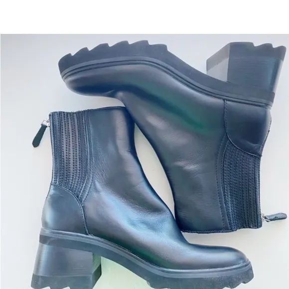 DOLCE VITA Black Marty H20 LeatherChunky Heel Boots NEW Size 8.5