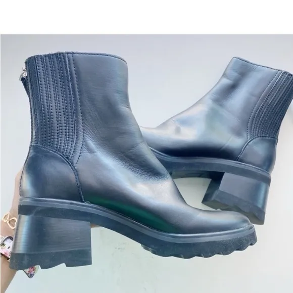 DOLCE VITA Black Marty H20 LeatherChunky Heel Boots NEW Size 8.5