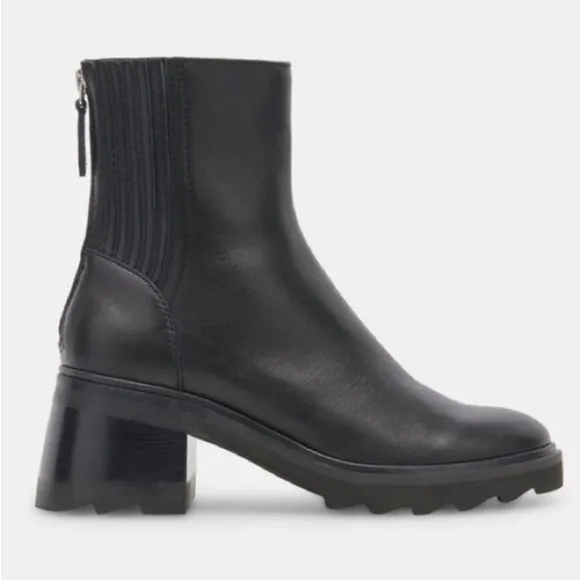 DOLCE VITA Black Marty H20 LeatherChunky Heel Boots NEW Size 8.5