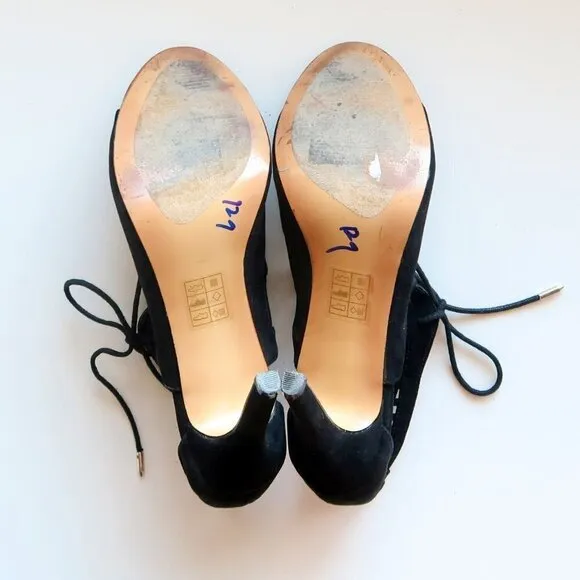 Dolce Vita Black Suede Leather Peep Toe Cutout Heeled Lace-up Bootie Shoes 8.5