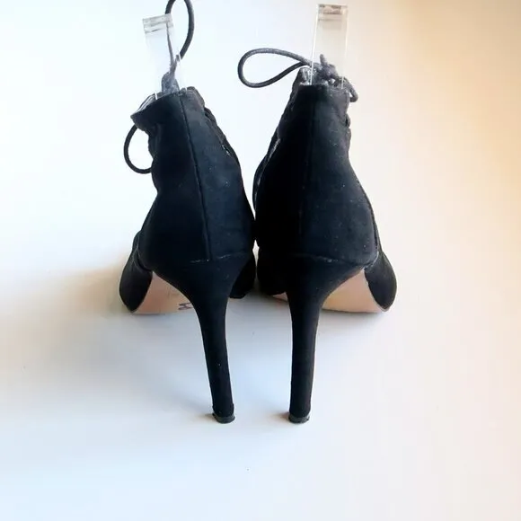 Dolce Vita Black Suede Leather Peep Toe Cutout Heeled Lace-up Bootie Shoes 8.5