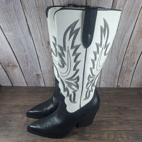 Dolce Vita Blanch Western Cowboy Boots Women's Sz 9.5 Black White 3&quot;Heel (GUC)