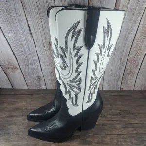 Dolce Vita Blanch Western Cowboy Boots Women's Sz 9.5 Black White 3&quot;Heel (GUC)
