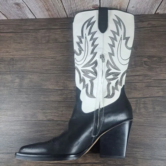 Dolce Vita Blanch Western Cowboy Boots Women's Sz 9.5 Black White 3&quot;Heel (GUC)
