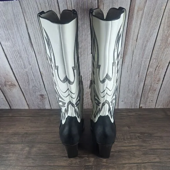 Dolce Vita Blanch Western Cowboy Boots Women's Sz 9.5 Black White 3&quot;Heel (GUC)