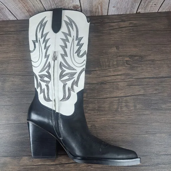 Dolce Vita Blanch Western Cowboy Boots Women's Sz 9.5 Black White 3&quot;Heel (GUC)