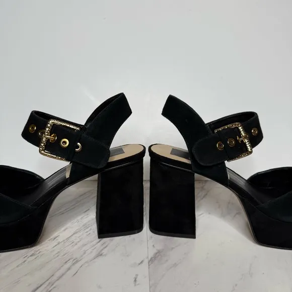 Dolce Vita Bobby Black Suede Platform Heeled Sandal 9 1/2