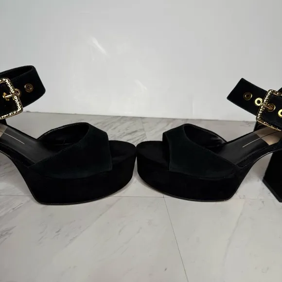 Dolce Vita Bobby Black Suede Platform Heeled Sandal 9 1/2