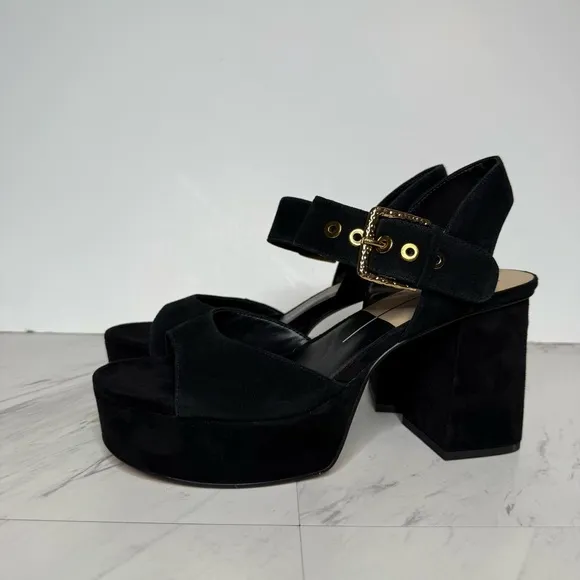 Dolce Vita Bobby Black Suede Platform Heeled Sandal 9 1/2