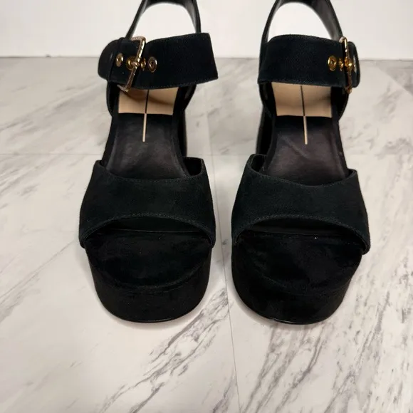 Dolce Vita Bobby Black Suede Platform Heeled Sandal 9 1/2