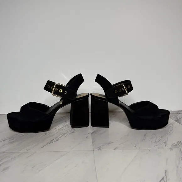 Dolce Vita Bobby Black Suede Platform Heeled Sandal 9 1/2
