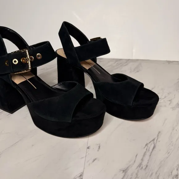 Dolce Vita Bobby Black Suede Platform Heeled Sandal 9 1/2