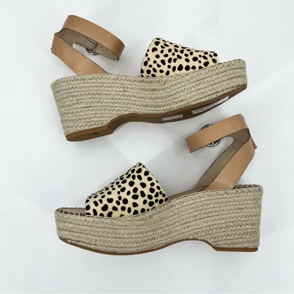 Dolce Vita Lesly Leopard Calf Hair Espadrille Wedge Sandals Size 9
