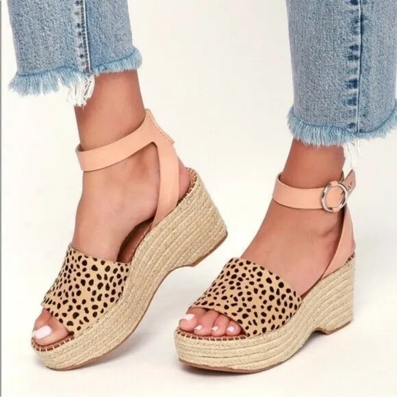 Dolce Vita Lesly Leopard Calf Hair Espadrille Wedge Sandals Size 9