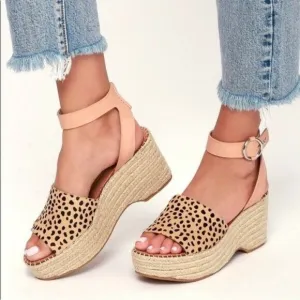 Dolce Vita Lesly Leopard Calf Hair Espadrille Wedge Sandals Size 9