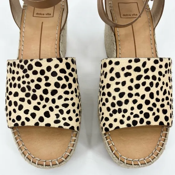 Dolce Vita Lesly Leopard Calf Hair Espadrille Wedge Sandals Size 9