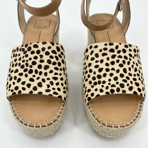 Dolce Vita Lesly Leopard Calf Hair Espadrille Wedge Sandals Size 9