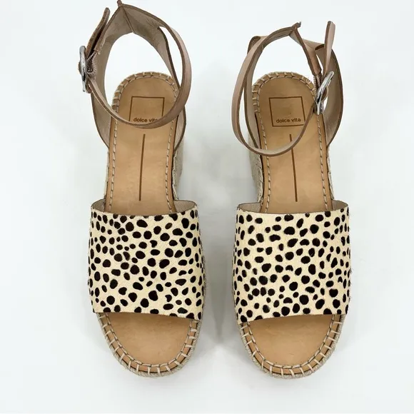 Dolce Vita Lesly Leopard Calf Hair Espadrille Wedge Sandals Size 9