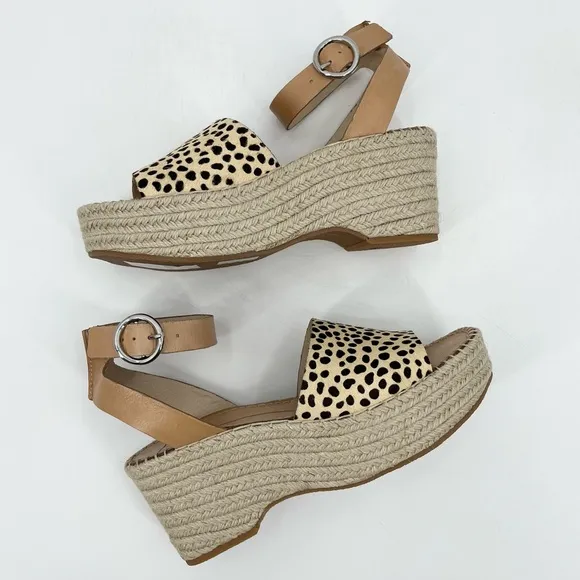 Dolce Vita Lesly Leopard Calf Hair Espadrille Wedge Sandals Size 9