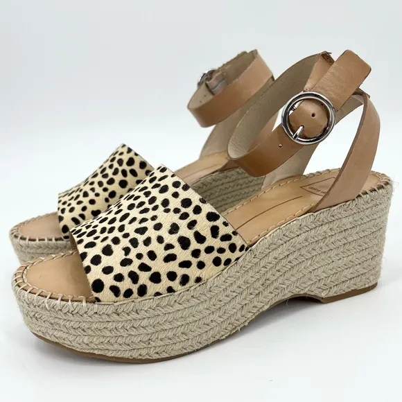Dolce Vita Lesly Leopard Calf Hair Espadrille Wedge Sandals Size 9