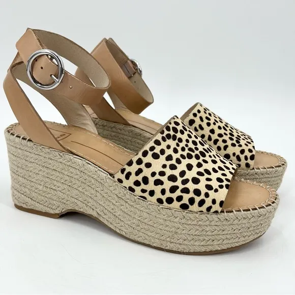 Dolce Vita Lesly Leopard Calf Hair Espadrille Wedge Sandals Size 9