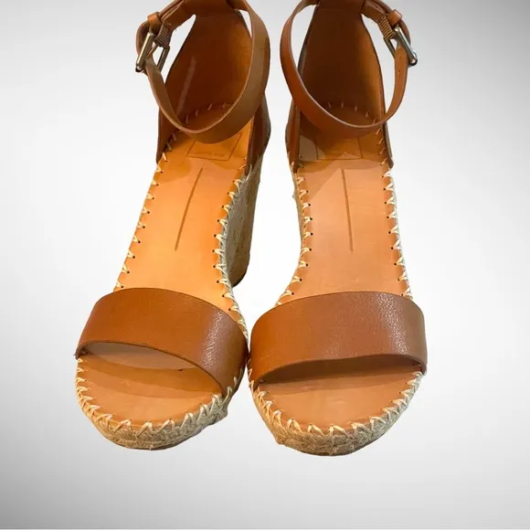 DOLCE VITA NOOR COGNAC ESPADRILLE WEDGE SANDALS SIZE 9.5