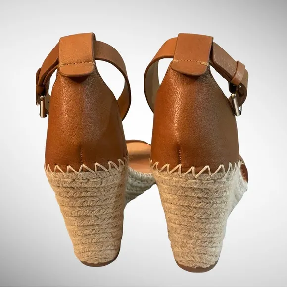 DOLCE VITA NOOR COGNAC ESPADRILLE WEDGE SANDALS SIZE 9.5