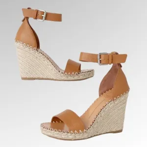 DOLCE VITA NOOR COGNAC ESPADRILLE WEDGE SANDALS SIZE 9.5
