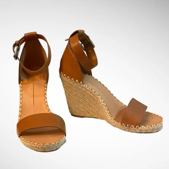 DOLCE VITA NOOR COGNAC ESPADRILLE WEDGE SANDALS SIZE 9.5