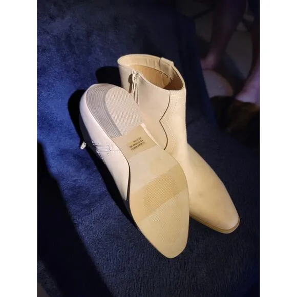 Dolce Vita Perdue Beige Faux Suede Minimalist Western Ankle Boots