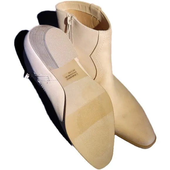 Dolce Vita Perdue Beige Faux Suede Minimalist Western Ankle Boots