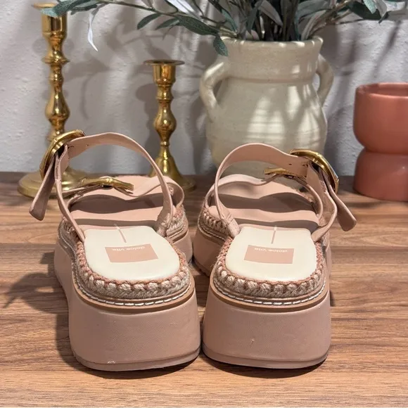 Dolce Vita Size 6.5 Tan Rysha Bamboo Buckle Espadrille Platform Wedge Sandals
