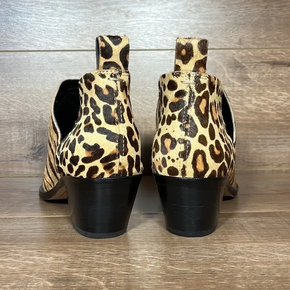 Dolce Vita Sonni Real Fur Leopard Booties Women’s Low Cut Slip On Low Heel