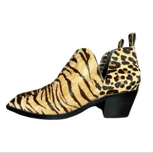 Dolce Vita Sonni Real Fur Leopard Booties Women’s Low Cut Slip On Low Heel