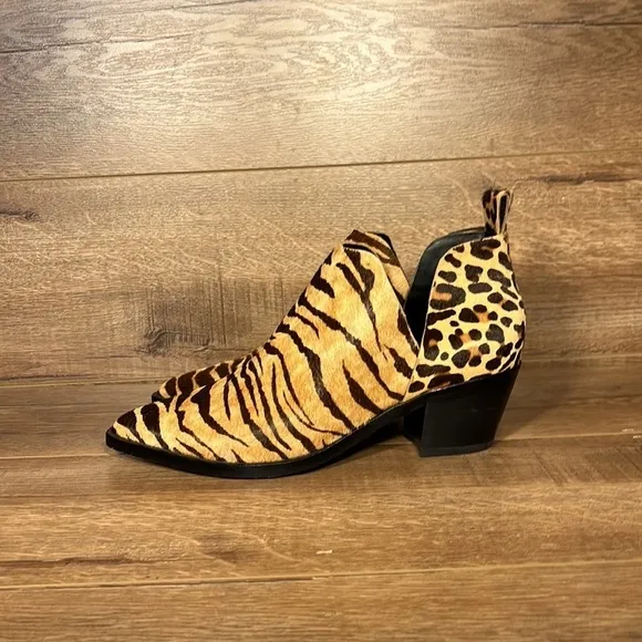 Dolce Vita Sonni Real Fur Leopard Booties Women’s Low Cut Slip On Low Heel
