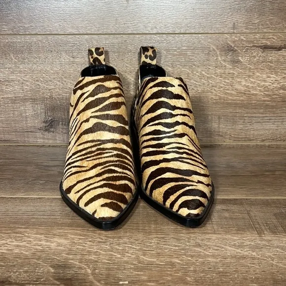Dolce Vita Sonni Real Fur Leopard Booties Women’s Low Cut Slip On Low Heel