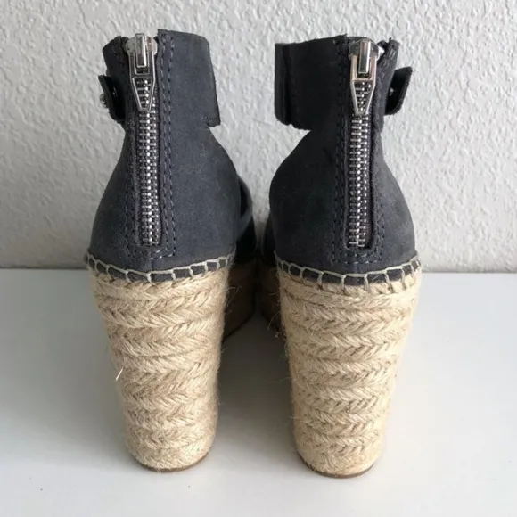 Dolce Vita Straw Espadrille Wedge Sandals - Anthracite Gray 7.5