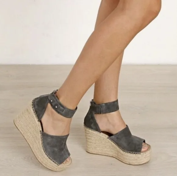 Dolce Vita Straw Espadrille Wedge Sandals - Anthracite Gray 7.5