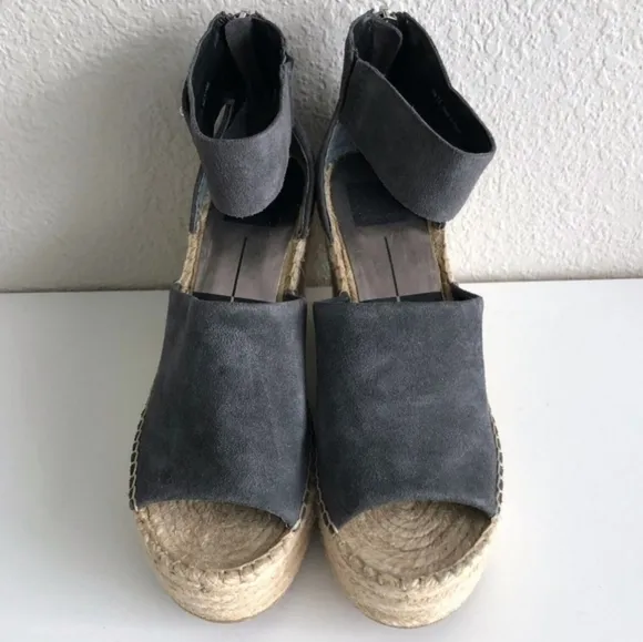 Dolce Vita Straw Espadrille Wedge Sandals - Anthracite Gray 7.5